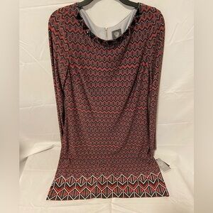 NWT Vince Camuto jeweled multicolor chevron sheath dress full zip back size 12
